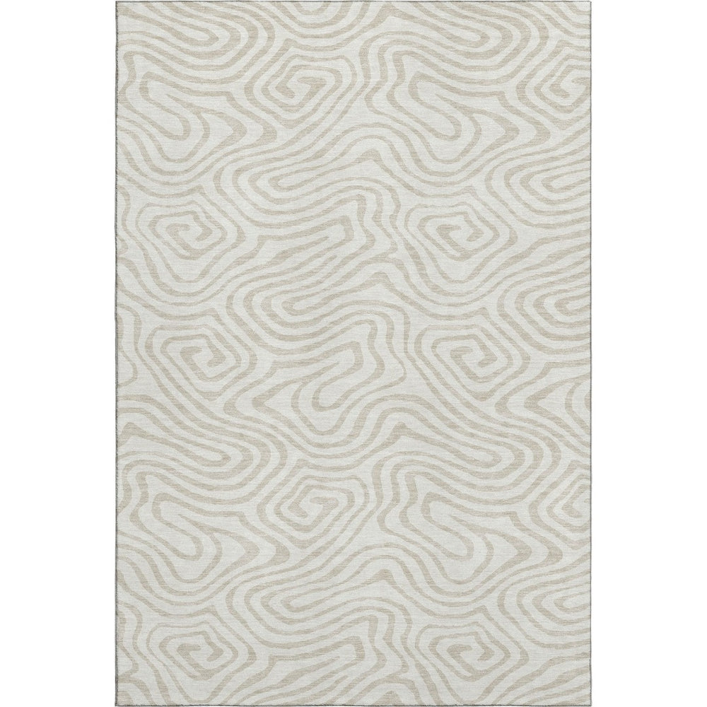 HomeRoots 8' X 10' Ivory and Beige Abstract Area Rug - Washable, UV Protected, Stain Resistant for Busy Homes 680095