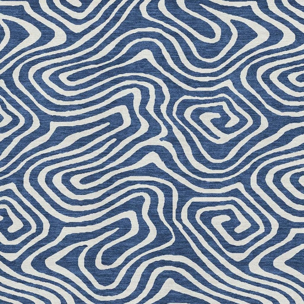 HomeRoots 5' X 8' Navy Blue and Ivory Abstract Area Rug - Stylish, Washable with UV Protection for Modern Homes 680099