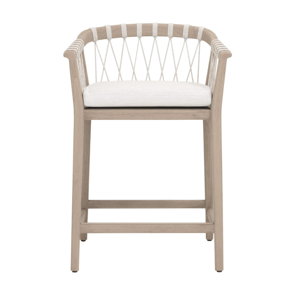 Essentials for Living Pacific Outdoor Teak Counter Stool with Woven Rope Seat and Cushion for Al Fresco Dining 6800CS.WHT/WHT/W-ET