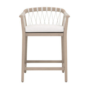 Essentials for Living Pacific Outdoor Teak Counter Stool with Woven Rope Seat and Cushion for Al Fresco Dining 6800CS.WHT/WHT/W-ET