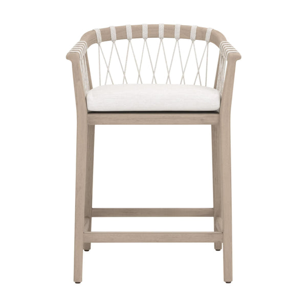Essentials for Living Pacific Outdoor Teak Counter Stool with Woven Rope Seat and Cushion for Al Fresco Dining 6800CS.WHT/WHT/W-ET