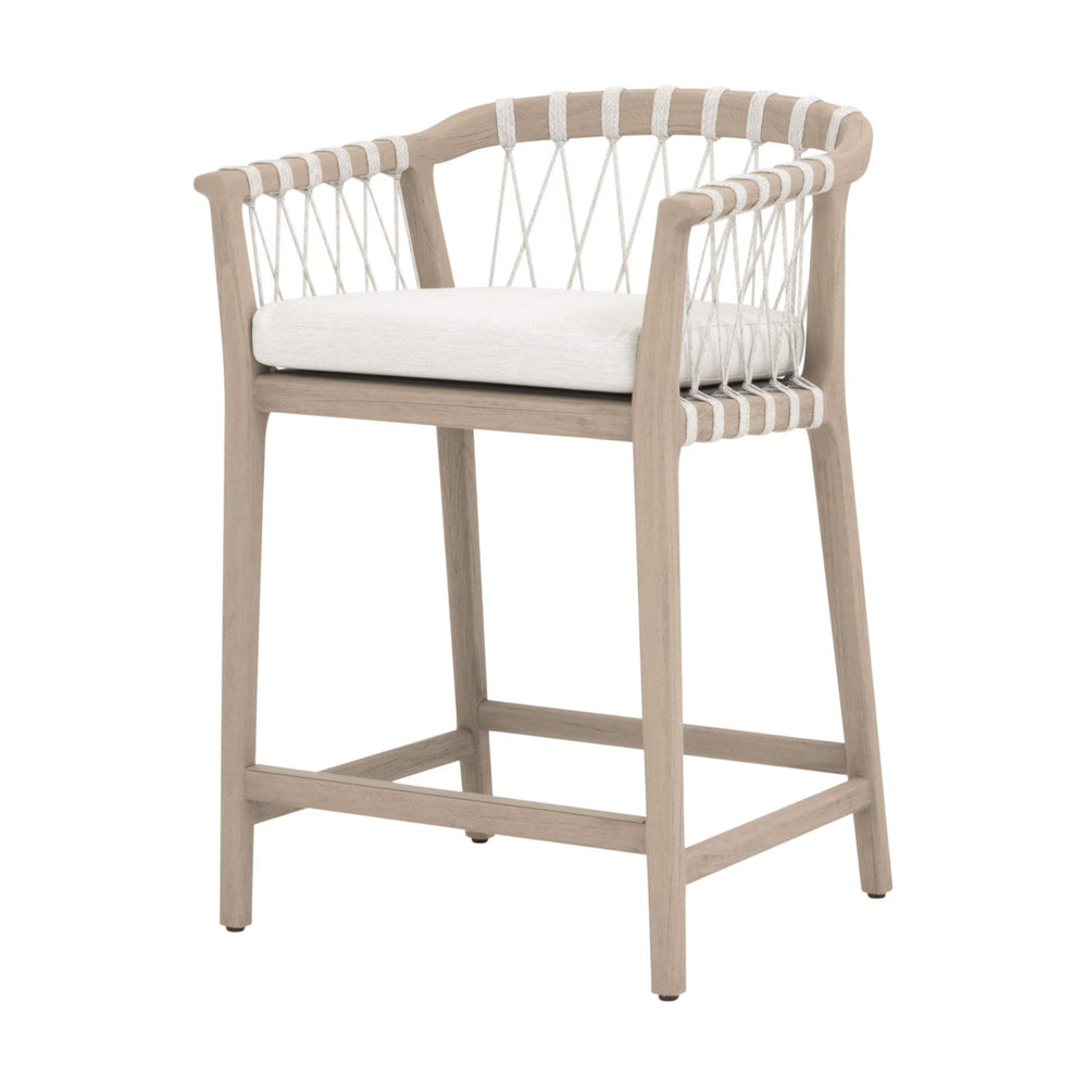 Essentials for Living Pacific Outdoor Teak Counter Stool with Woven Rope Seat and Cushion for Al Fresco Dining 6800CS.WHT/WHT/W-ET