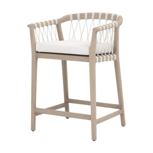 Essentials for Living Pacific Outdoor Teak Counter Stool with Woven Rope Seat and Cushion for Al Fresco Dining 6800CS.WHT/WHT/W-ET