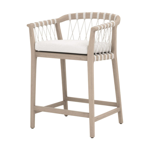 Essentials for Living Pacific Outdoor Teak Counter Stool with Woven Rope Seat and Cushion for Al Fresco Dining 6800CS.WHT/WHT/W-ET