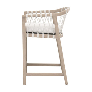 Essentials for Living Pacific Outdoor Teak Counter Stool with Woven Rope Seat and Cushion for Al Fresco Dining 6800CS.WHT/WHT/W-ET