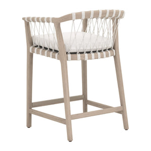 Essentials for Living Pacific Outdoor Teak Counter Stool with Woven Rope Seat and Cushion for Al Fresco Dining 6800CS.WHT/WHT/W-ET