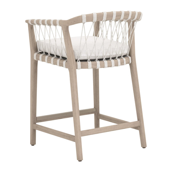 Essentials for Living Pacific Outdoor Teak Counter Stool with Woven Rope Seat and Cushion for Al Fresco Dining 6800CS.WHT/WHT/W-ET