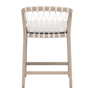 Essentials for Living Pacific Outdoor Teak Counter Stool with Woven Rope Seat and Cushion for Al Fresco Dining 6800CS.WHT/WHT/W-ET