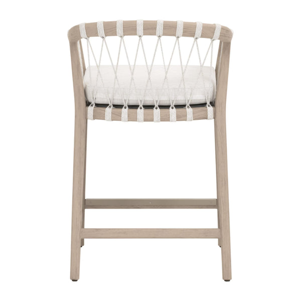 Essentials for Living Pacific Outdoor Teak Counter Stool with Woven Rope Seat and Cushion for Al Fresco Dining 6800CS.WHT/WHT/W-ET