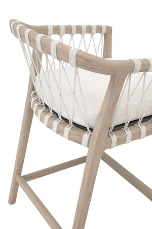 Essentials for Living Pacific Outdoor Teak Counter Stool with Woven Rope Seat and Cushion for Al Fresco Dining 6800CS.WHT/WHT/W-ET