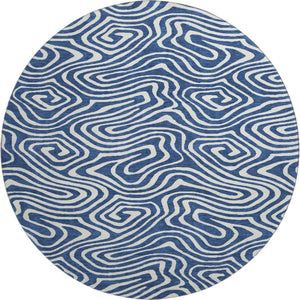 HomeRoots 8' Navy Blue and Ivory Abstract Round Rug - Washable, UV Protected, Stylish & Durable for High Traffic Areas 680100