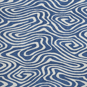 HomeRoots 8' Navy Blue and Ivory Abstract Round Rug - Washable, UV Protected, Stylish & Durable for High Traffic Areas 680100