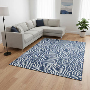 HomeRoots 8' X 10' Navy Blue & Ivory Washable Area Rug - Abstract Design with UV Protection & Easy Care 680101