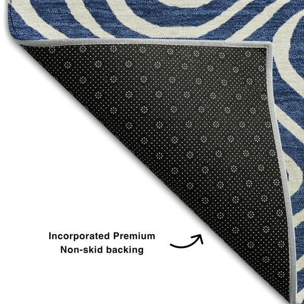 HomeRoots 8' X 10' Navy Blue & Ivory Washable Area Rug - Abstract Design with UV Protection & Easy Care 680101