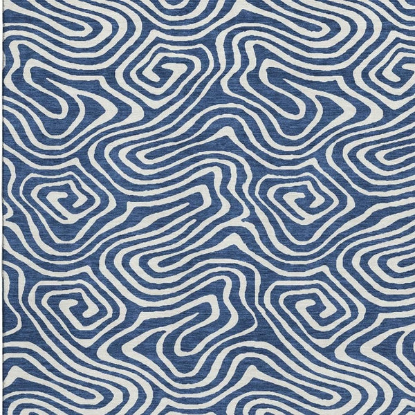 HomeRoots 8' X 10' Navy Blue & Ivory Washable Area Rug - Abstract Design with UV Protection & Easy Care 680101