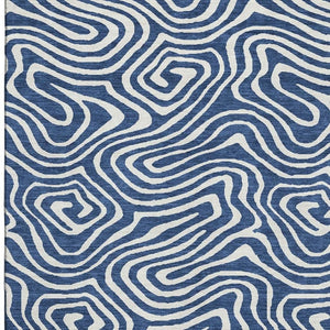 HomeRoots 9' X 12' Modern Navy Blue & Ivory Abstract Washable Area Rug - Stain Resistant & UV Protected! 680102