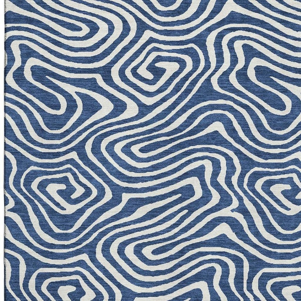 HomeRoots 9' X 12' Modern Navy Blue & Ivory Abstract Washable Area Rug - Stain Resistant & UV Protected! 680102