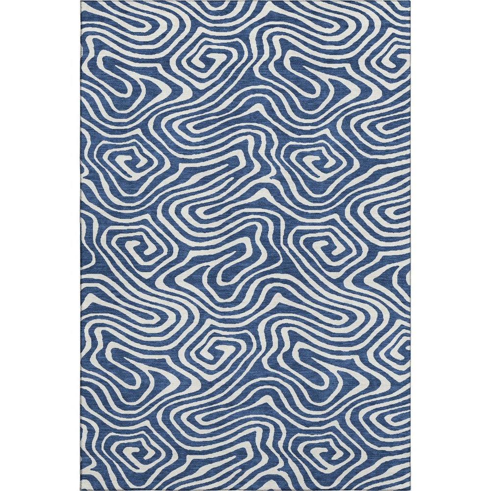 HomeRoots 10' Navy Blue and Ivory Abstract Washable Area Rug - UV Protected, Stain Resistant, Easy Care Solution 680103