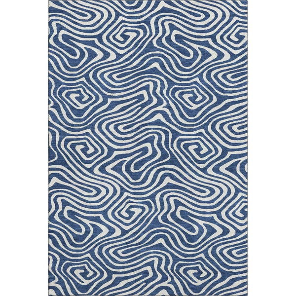HomeRoots 10' Navy Blue and Ivory Abstract Washable Area Rug - UV Protected, Stain Resistant, Easy Care Solution 680103