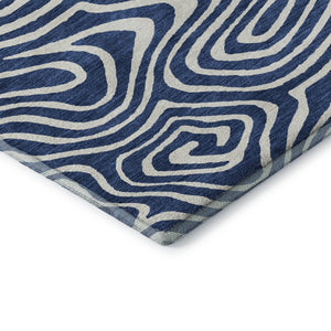 HomeRoots 10' Navy Blue and Ivory Abstract Washable Area Rug - UV Protected, Stain Resistant, Easy Care Solution 680103