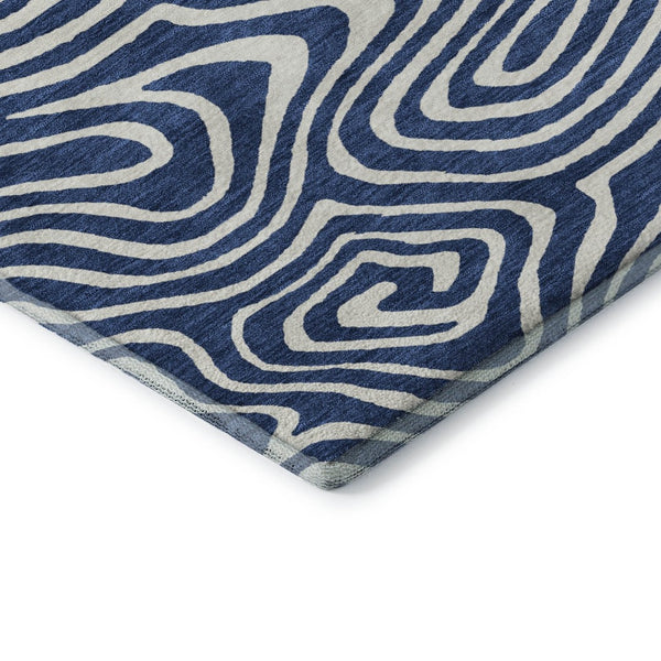 HomeRoots 10' Navy Blue and Ivory Abstract Washable Area Rug - UV Protected, Stain Resistant, Easy Care Solution 680103