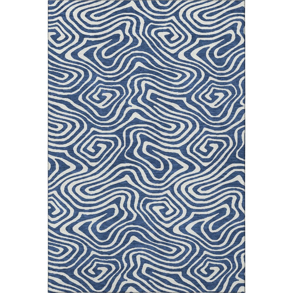 HomeRoots 10' Navy Blue and Ivory Abstract Washable Area Rug - UV Protected, Stain Resistant, Easy Care Solution 680103