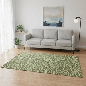 HomeRoots 5' X 8' Olive Green & Beige Abstract Area Rug - Durable, Washable, UV-Protected for Modern Homes 680105