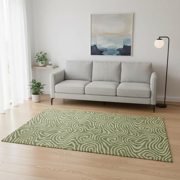 HomeRoots 5' X 8' Olive Green & Beige Abstract Area Rug - Durable, Washable, UV-Protected for Modern Homes 680105