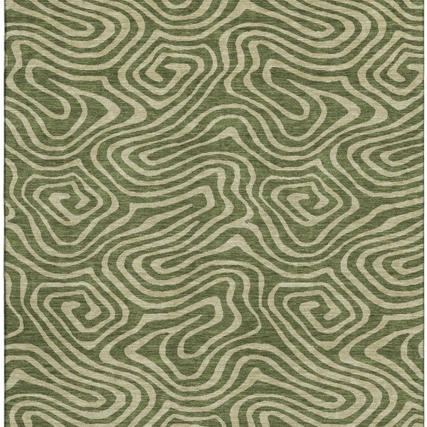 HomeRoots 5' X 8' Olive Green & Beige Abstract Area Rug - Durable, Washable, UV-Protected for Modern Homes 680105