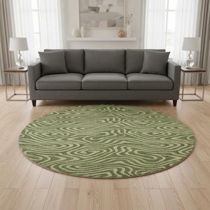 HomeRoots 8' Olive Green and Beige Abstract Washable Round Rug - Modern, Durable, UV-Protected for Active Homes 680106