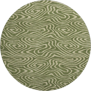 HomeRoots 8' Olive Green and Beige Abstract Washable Round Rug - Modern, Durable, UV-Protected for Active Homes 680106