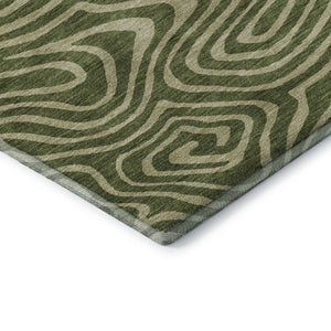 HomeRoots 8' Olive Green and Beige Abstract Washable Round Rug - Modern, Durable, UV-Protected for Active Homes 680106