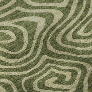 HomeRoots 8' Olive Green and Beige Abstract Washable Round Rug - Modern, Durable, UV-Protected for Active Homes 680106