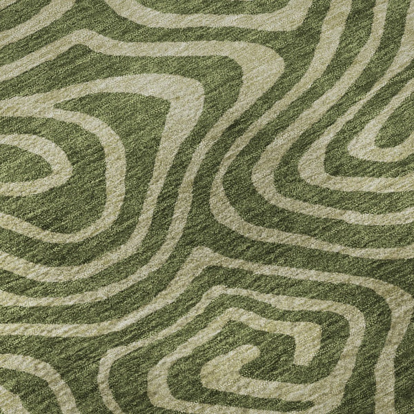 HomeRoots 8' Olive Green and Beige Abstract Washable Round Rug - Modern, Durable, UV-Protected for Active Homes 680106