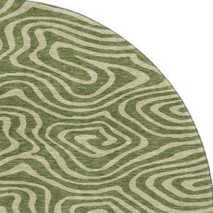 HomeRoots 8' Olive Green and Beige Abstract Washable Round Rug - Modern, Durable, UV-Protected for Active Homes 680106