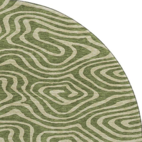 HomeRoots 8' Olive Green and Beige Abstract Washable Round Rug - Modern, Durable, UV-Protected for Active Homes 680106
