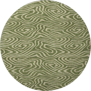 HomeRoots 8' Olive Green and Beige Abstract Washable Round Rug - Modern, Durable, UV-Protected for Active Homes 680106