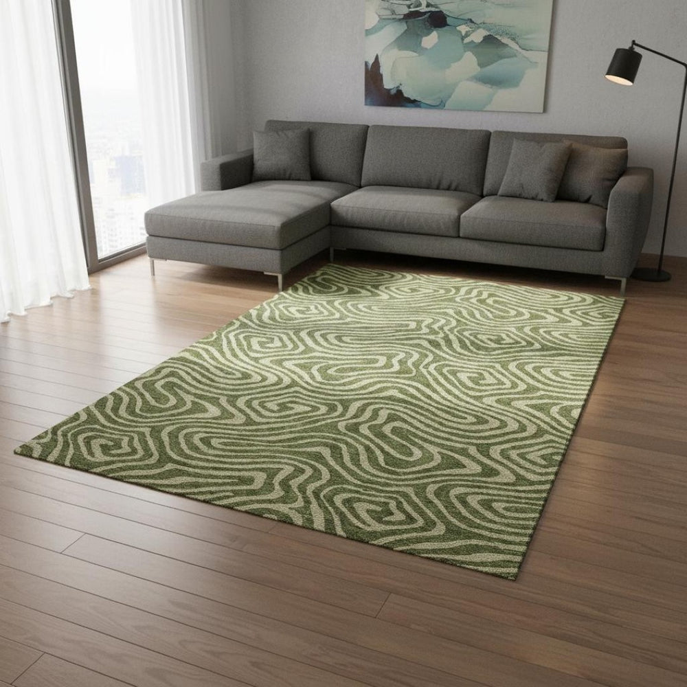 HomeRoots 8' X 10' Abstract Olive Green & Beige Washable Area Rug with UV Protection for Busy Homes & Kids 680107