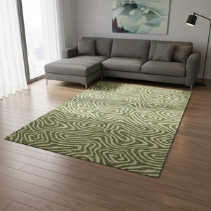 HomeRoots 8' X 10' Abstract Olive Green & Beige Washable Area Rug with UV Protection for Busy Homes & Kids 680107