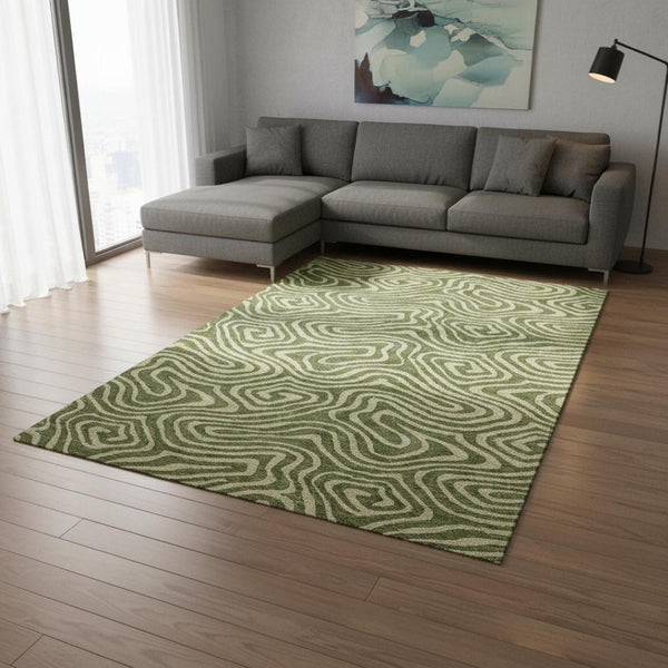 HomeRoots 8' X 10' Abstract Olive Green & Beige Washable Area Rug with UV Protection for Busy Homes & Kids 680107