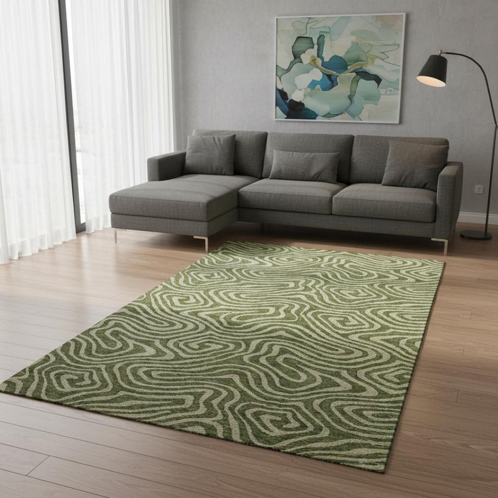 HomeRoots 9' X 12' Olive Green Beige Abstract Washable Area Rug - Stain Resistant, UV Protected & Stylish 680108