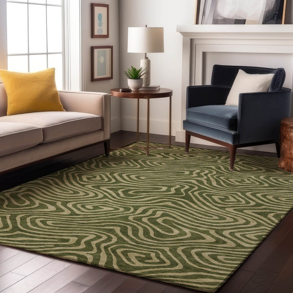 HomeRoots 9' X 12' Olive Green Beige Abstract Washable Area Rug - Stain Resistant, UV Protected & Stylish 680108