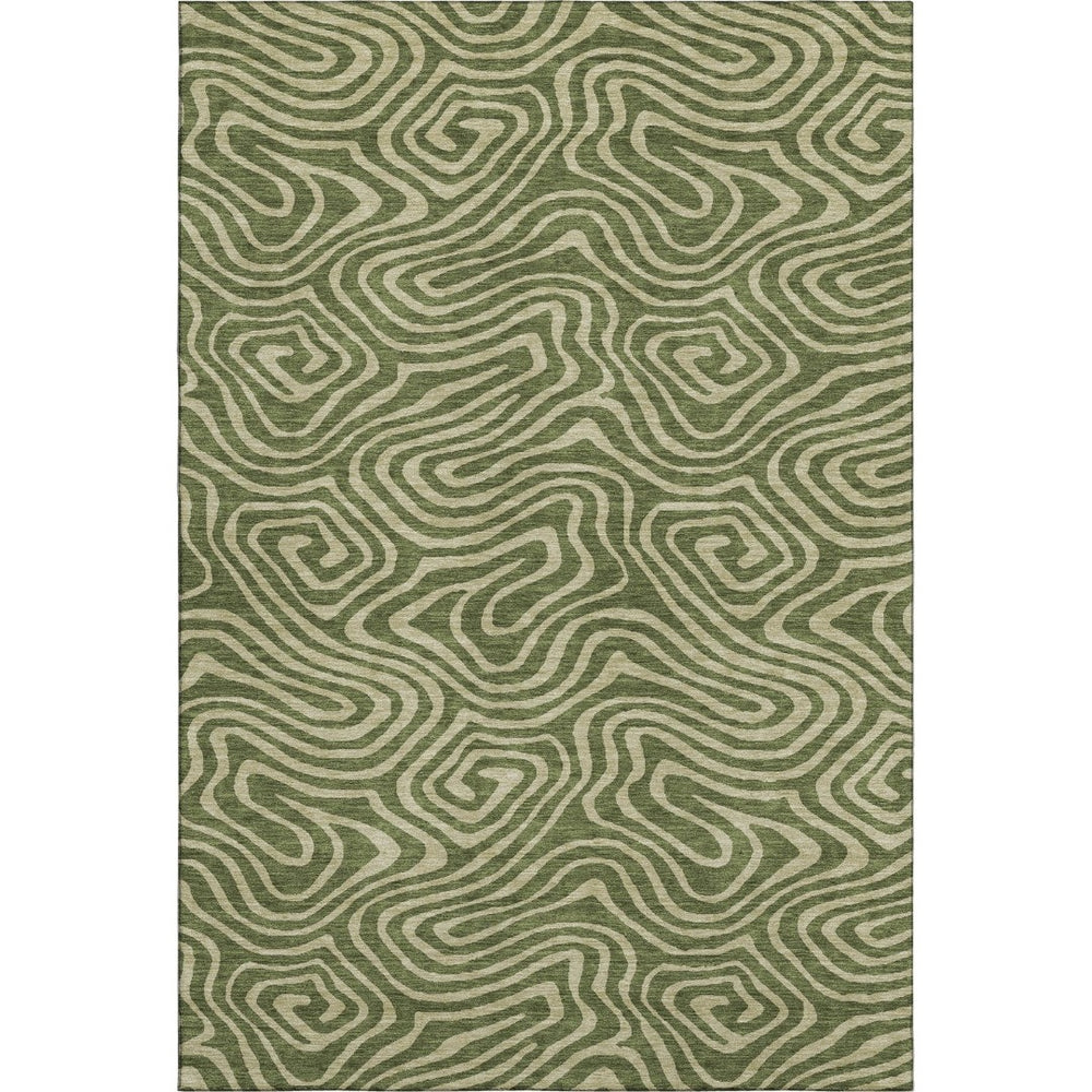 HomeRoots 9' X 12' Olive Green Beige Abstract Washable Area Rug - Stain Resistant, UV Protected & Stylish 680108