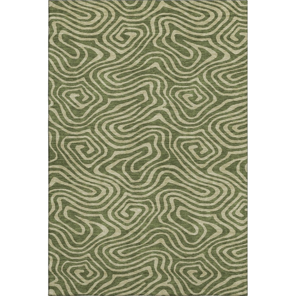 HomeRoots 10' X 14' Olive Green & Beige Abstract Area Rug - Washable, UV-Protected, Modern & Durable Design 680109