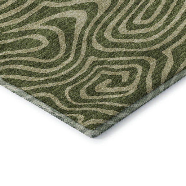 HomeRoots 10' X 14' Olive Green & Beige Abstract Area Rug - Washable, UV-Protected, Modern & Durable Design 680109