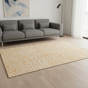 HomeRoots 5' X 8' Stylish Peach & Ivory Abstract Area Rug - Washable, UV Protected, Perfect for Modern Homes 680111