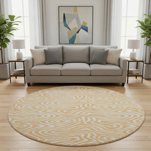 HomeRoots 8' Peach and Ivory Abstract Washable Round Rug - UV Protected, Stain-Resistant, Modern Design 680112