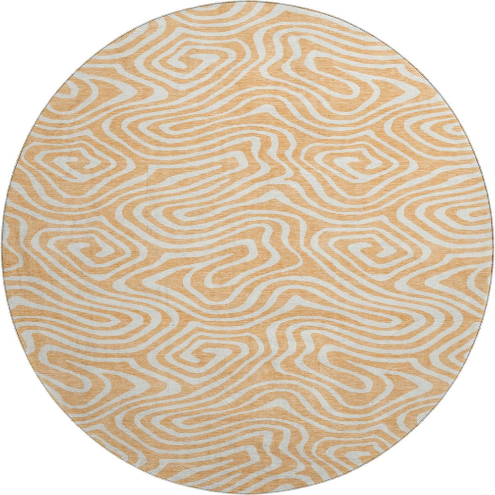 HomeRoots 8' Peach and Ivory Abstract Washable Round Rug - UV Protected, Stain-Resistant, Modern Design 680112