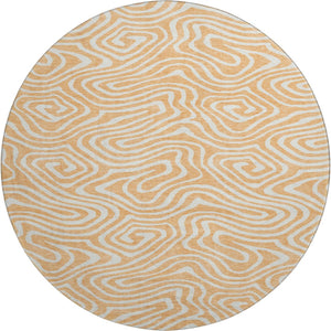 HomeRoots 8' Peach and Ivory Abstract Washable Round Rug - UV Protected, Stain-Resistant, Modern Design 680112