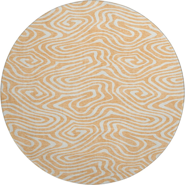 HomeRoots 8' Peach and Ivory Abstract Washable Round Rug - UV Protected, Stain-Resistant, Modern Design 680112